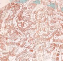 Budapest építészeti nevezetességei + Budapest grafikai látképe, 2 db modern, nagyméretű térkép, 63x6...