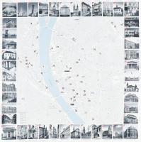 Budapest építészeti nevezetességei + Budapest grafikai látképe, 2 db modern, nagyméretű térkép, 63x6...