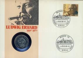 NSZK 1988. 2M "Ludwig Erhard" bélyeges érmés borítékon alkalmi bélyegzővel, hátoldali ismertető tanúsítvánnyal T:1 Csak 5000 db!