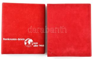 Banknoten Briefe aus aller Welt piros, plüssborítású, négygyűrűs album 30db, osztás nélküli, berakólappal. Használt, jó állapotban