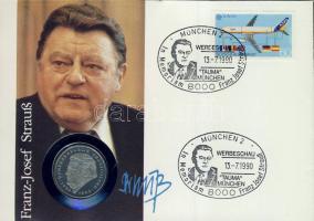 NSZK 1990. 2M "Franz-Josef Strauß" érmés, bélyeges borítékon alkalmi bélyegzővel, hátoldali ismertetővel T:1