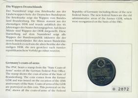 NDK 1989. 10M "40 éves az NDK" bélyeges érmés borítékon elsőnapi bélyegzővel, hátoldali is...