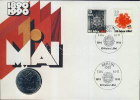 NDK 1990. 10M "100 éves a Munka napja" érmés borítékon két db bélyeggel, alkalmi bélyegzővel T:1