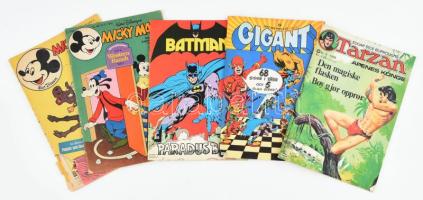 1971-1981 Vegyes idegennyelvű képregény tétel, német (2 db), norvég, svéd, holland nyelveken, 5 db: Tarzan, Batman, Gigant Micky Maus.