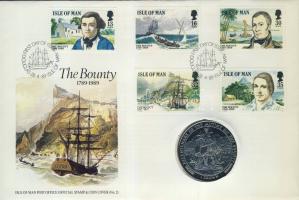 Man-sziget 1989. 1C "Bounty" érmés borítékon teljes bélyegsorral, elsőnapi bélyegzővel, ismertető tanúsítvánnyal T:PP