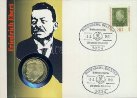 NSZK 1975. 5M "Ebert" Ag érmés, bélyeges borítékon alkalmi bélyegzővel, hátoldali ismertetővel T:BU