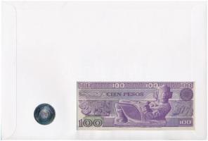 Mexikó "Chac mool" érmés és bankjegyes felbélyegzett boríték bélyegzéssel, benne 1994. 1P ...