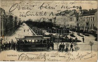 1906 Sopron, Deák tér, villamos. Blum N. kiadása (EM)