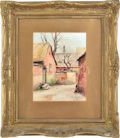 Györgyfy György (1896-1981): Tabán, Aranykacsa utca, 1931. Akvarell, papír, jelzett. Dekoratív, üvegezett keretben, 31×25 cm