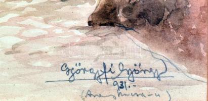 Györgyfy György (1896-1981): Tabán, Aranykacsa utca, 1931. Akvarell, papír, jelzett. Dekoratív, üveg...