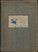 cca 1945-1946 Divatrajzokkal illusztrált jegyzetfüzet, részben kiszínezett rajzokkal, 62+1 p