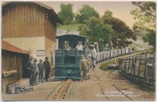 1929 Salgóbánya (Salgótarján), Fogaskerekű vasútállomás, iparvasút, gőzmozdony, "A vasúti pályán való járás szigorúan tilos" feliratos tábla. Lipthay J. E. kiadása (EK)