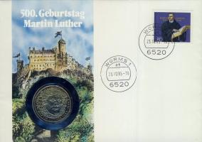 NSZK 1983. 5M "Luther" érmés, bélyeges borítékon hátoldali ismertető tanúsítvánnyal T:1 Csak 5000 db!