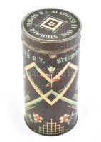 cca 1930 Stühmer Frigyes Rt. csokoládépor fém doboz art deco mintával, kopásnyomokkal, m: 20,5 cm