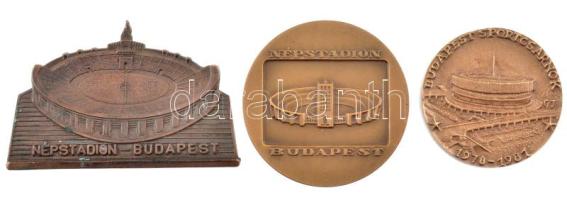 ~1960-1970. "Népstadion - Budapest" bronz lemezplakett (63x100mm) + DN "Népstadion - Budapest" kétoldalas bronz díjérem (70mm) + 1981. "Budapest Sportcsarnok 1978-1981" bronz emlékérem (60mm) T:2