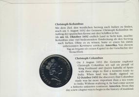 Cook-szigetek 1992. 5$ "500 éve bélyeges fedezték fel Amerikát" érmés borítékon elsőnapi b...