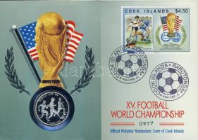 Cook-szigetek 1991. 5$ "Futball VB" érmés, bélyeges borítékon alkalmi bélyegzővel, hátoldali ismertető tanúsítvánnyal T:PP Csak 9000 db!