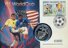 Cook-szigetek 1992. 10$ "Futball VB" Ag 31.5g érmés, bélyeges borítékon alkalmi bélyegzővel, hátoldali ismertető tanúsítvánnyal T:PP Csak 9000 db!