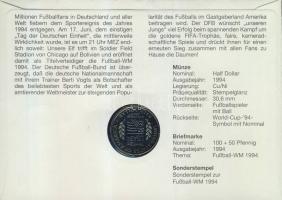 USA 1994. 1/2$ "Labdarúgó VB" bélyeges érmés borítékon alkalmi bélyegzővel, hátoldali isme...