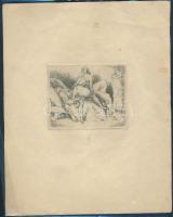 Merényi Rudolf (1893-1957): Pornográf illusztráció. Rézkarc, papír, jelzett, kissé foltos papírral, 7,5x9 cm