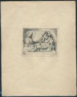 Merényi Rudolf (1893-1957): Pornográf illusztráció. Rézkarc, papír, jelzett, 7,5x9,5 cm