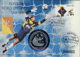 Bhután 1993. 300N Ag "Labdarúgó VB" bélyeges érmés borítékon elsőnapi bélyegzővel, hátoldali ismertető tanúsítvánnyal T:PP Csak 9000 db!
