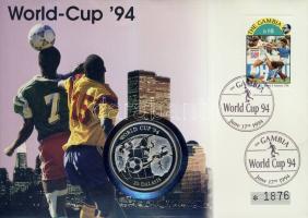 Gambia 1994. 20D Ag "Labdarúgó VB" bélyeges érmés borítékon alkalmi bélyegzővel, hátoldali ismertető tanúsítvánnyal T:PP Csak 9000 db!
