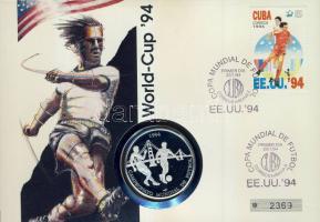 Kuba 1994. 10P Ag "Labdarúgó VB" bélyeges érmés borítékon elsőnapi bélyegzővel, hátoldali ismertető tanúsítvánnyal T:PP Csak 9000 db!
