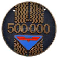 ~1970. 500.000km - Ikarus zománcozott bronz emlékérem (110mm) T:2 felül kettő lyuk, kis patina