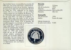 Kuba 1994. 10P Ag "Labdarúgó VB" bélyeges érmés borítékon elsőnapi bélyegzővel, hátoldali ...