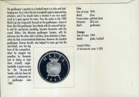 Málta 1993. 5L Ag "Labdarúgó VB" bélyeges érmés borítékon hátoldali ismertető tanúsítvánny...