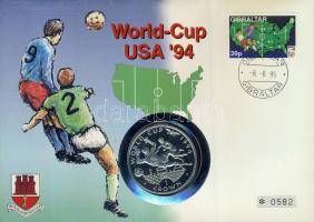 Gibraltár 1994. 1C Ag "Labdarúgó VB" bélyeges érmés borítékon hátoldali ismertető tanúsítvánnyal T:PP Csak 9500 db!
