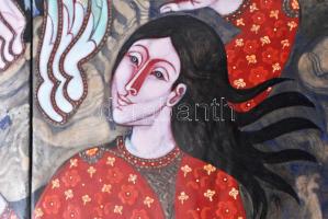 Stefániay Edit (1936 - ): Égben lebegő csarnok. 2008. Tűzzománc. Kis sérüléssel. 60x110cm