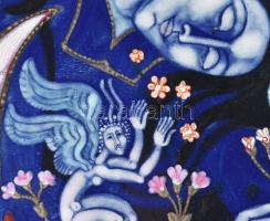 Stefániay Edit (1936 - ): Égben lebegő csarnok. 2008. Tűzzománc. Kis sérüléssel. 60x110cm