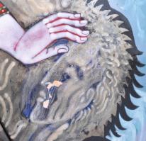 Stefániay Edit (1936 - ): Égben lebegő csarnok. 2008. Tűzzománc. Kis sérüléssel. 60x110cm