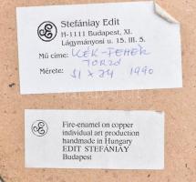 Stefániay Edit (1936 - ): Kék fehér torzó. 1990. Tűzzománc. 51x74cm