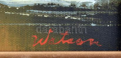 Watson jelzéssel: Téli házikó. Olaj, fára kasírozott vászon. Keretben. 20X25,5cm