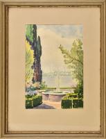 Széchenyi Gusztáv Géza Ferenc Anasztáz (1889-1966): Boden-tó (Bodensee), 1946. Akvarell, papír, jelzett, üvegezett fakeretben. 23x15,5 cm