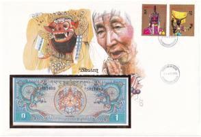 Bhután 1N 1985. felbélyegzett borítékban, bélyegzéssel T:I Bhutan 1985. 1 Ngultrum in envelope with stamp and cancellation C:UNC