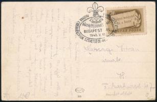 1948 Magyar Cserkészfiúk Szövetsége Országos Őrsvezetői Tábor bélyegzéssel küldött képeslap személyes hangvételű üzenettel