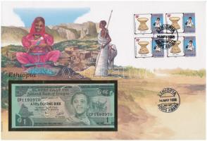 Etiópia 1976. 1B felbélyegzett borítékban, bélyegzéssel T:1 Ethiopia 1976. 1 Birr in envelope with stamp and cancellation C:UNC