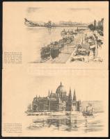 1933 Cserkészillusztrációk budapesti látképekkel, 4 nyomtatott lap, kétoldali tartalommal