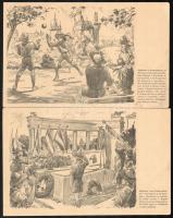 1933 Cserkészillusztrációk budapesti látképekkel, 4 nyomtatott lap, kétoldali tartalommal