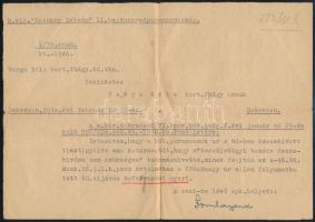 1940 Debrecen M. Kir. Bocskay István 11. hajduezredparancsnokság Tartalékos főhadnagy büntetőeljárásának megszüntetéséről szóló határozat Somlay Zoltán ezredes később tábornok aláírásával