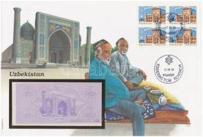 Üzbegisztán 1992. 5S felbélyegzett borítékban, bélyegzéssel T:I  Uzbekistan 1992. 5 Som in envelope with stamp and cancellation C:UNC