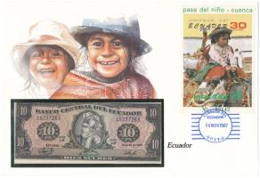 Ecuador 1986. 10S felbélyegzett borítékban, bélyegzéssel T:I Ecuador 1986. 10 Sucres in envelope with stamp and cancellation C:UNC