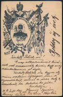1902 Ezen évben megyünk haza. Népfölkelő katonák egyedi készítésű levelezőlapja