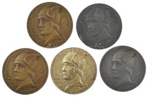 1937-1948. Pénzintézeti Sportegyletek Ligája 1912 ezüstözött bronz, bronz (2db) és Zn (2db) díjérem (36,5mm) (összesen 5db) T.1-,2