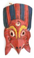 Keleti madárfejű istenség maszk, kézzel festett fa, 22x13 cm