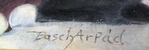 Basch Árpád jelzéssel: Szorgoskodó hölgy. Vegyes technika, papír, üvegezett fakeretben, 25x15,5 cm